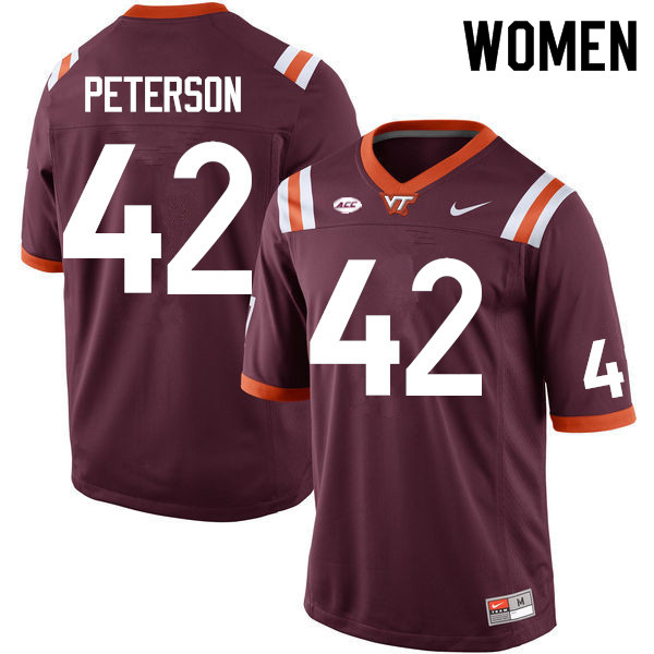 Women #42 Michael Peterson Virginia Tech Hokies College Football Jerseys Sale-Maroon